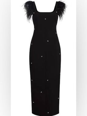 NWT Likely Cameron Black Feather-Trim Square Neck Dress